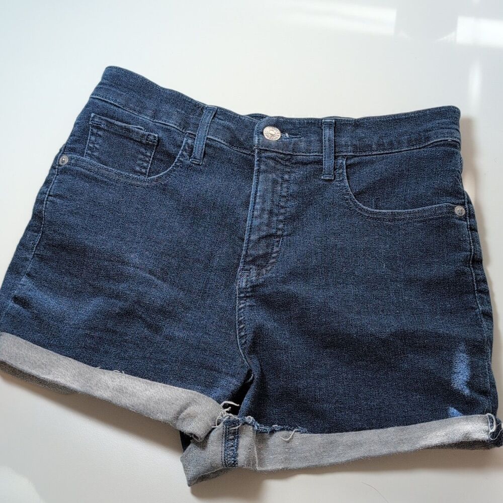 Express Shortie High Rise Hyper Stretch Denim Shorts Blue Women's Size 6R